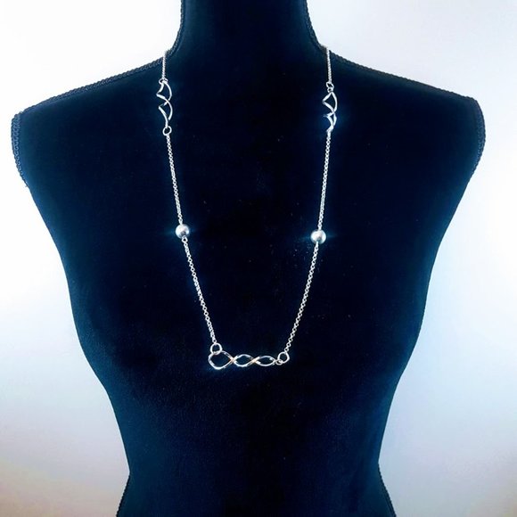 #J10 Silver 15” Chain Balls & Loops Necklace - Picture 2 of 8